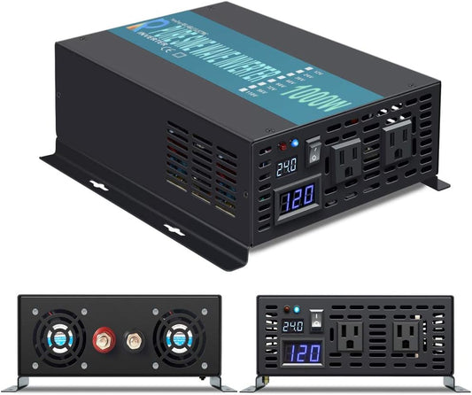 1000W Pure Sine Wave Solar Power Inverter 24V 120V 60Hz Power Converter LED Display DC to AC Power Generator with Wireless 100Ft Remote Controller